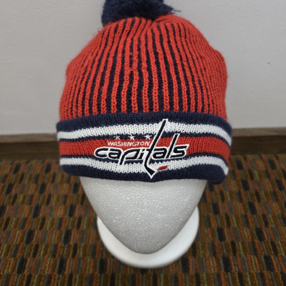 Washington Capitals NHL Knit Beanie Hat Red Blue Pom Winter Cap